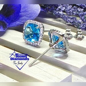 Sky Blue & Clear White Topaz Stud (Post) Earrings on 925 Sterling Silver